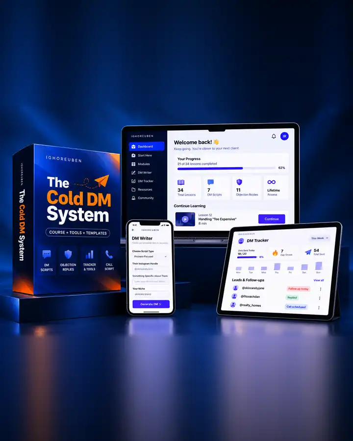The Cold DM System by Igho Reuben - course, tools and templates bundle mockup