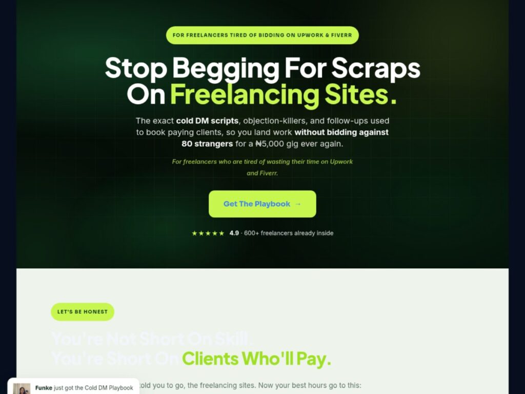 Cold DM funnel landing page