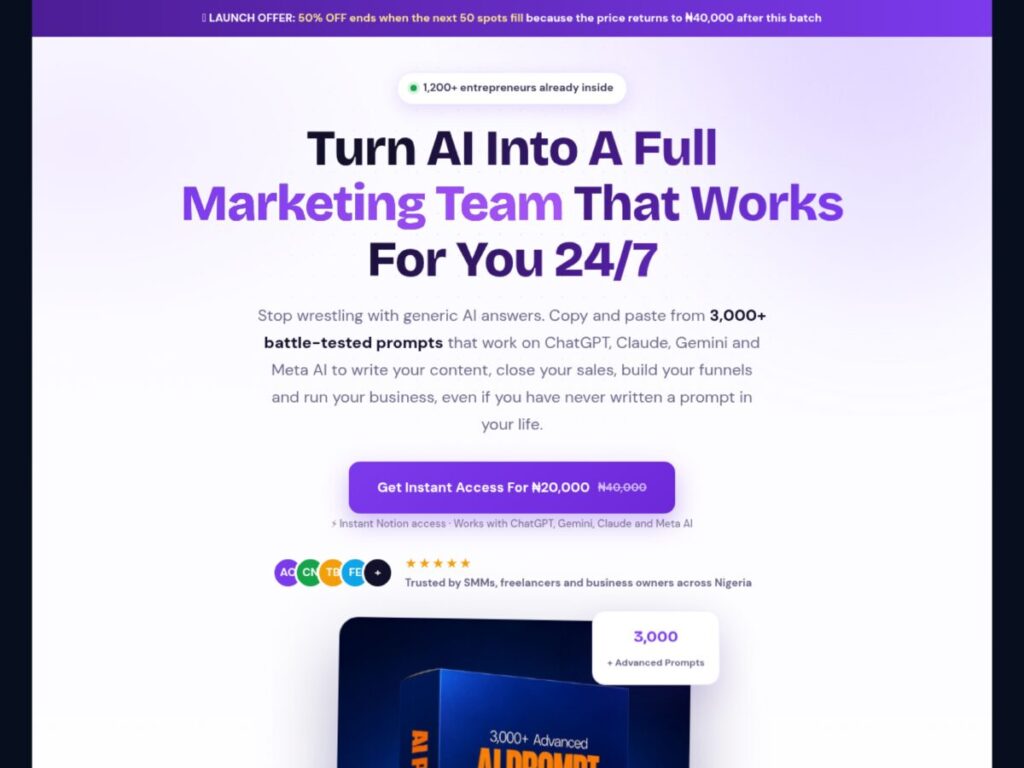 AI prompts funnel landing page