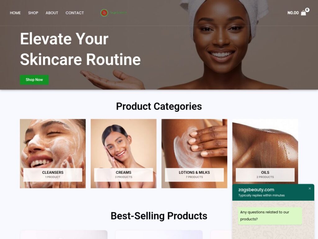 Zags Beauty website homepage
